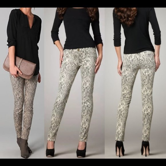 New Current Elliott snakeskin python printed ankle crop canvas denim skinny jean - Picture 2 of 13